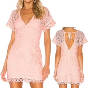 Lovers + Friends Revolve Marni Lace Short Sleeve Mini Tie Back Dress Pink Small